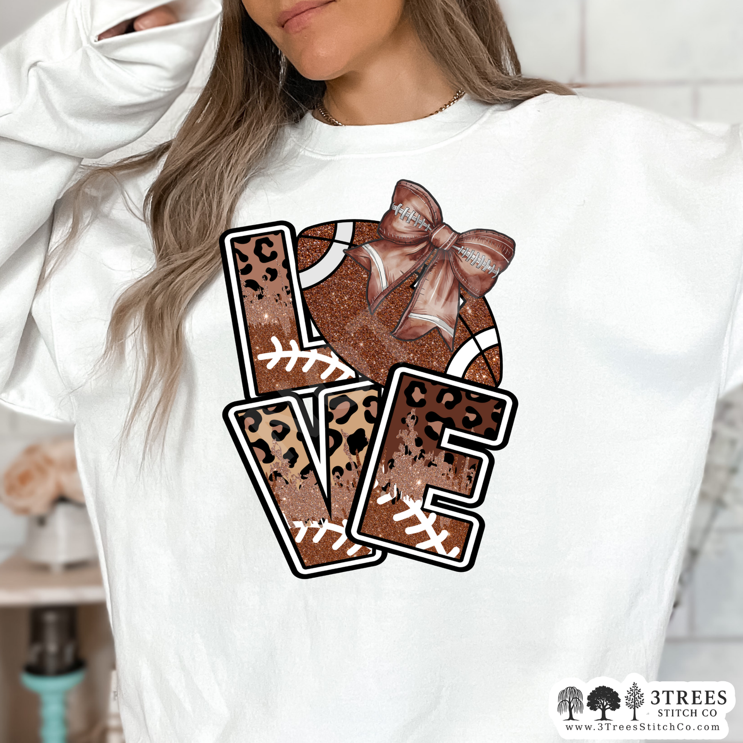 LOVE Football Cheetah Stitch Bow