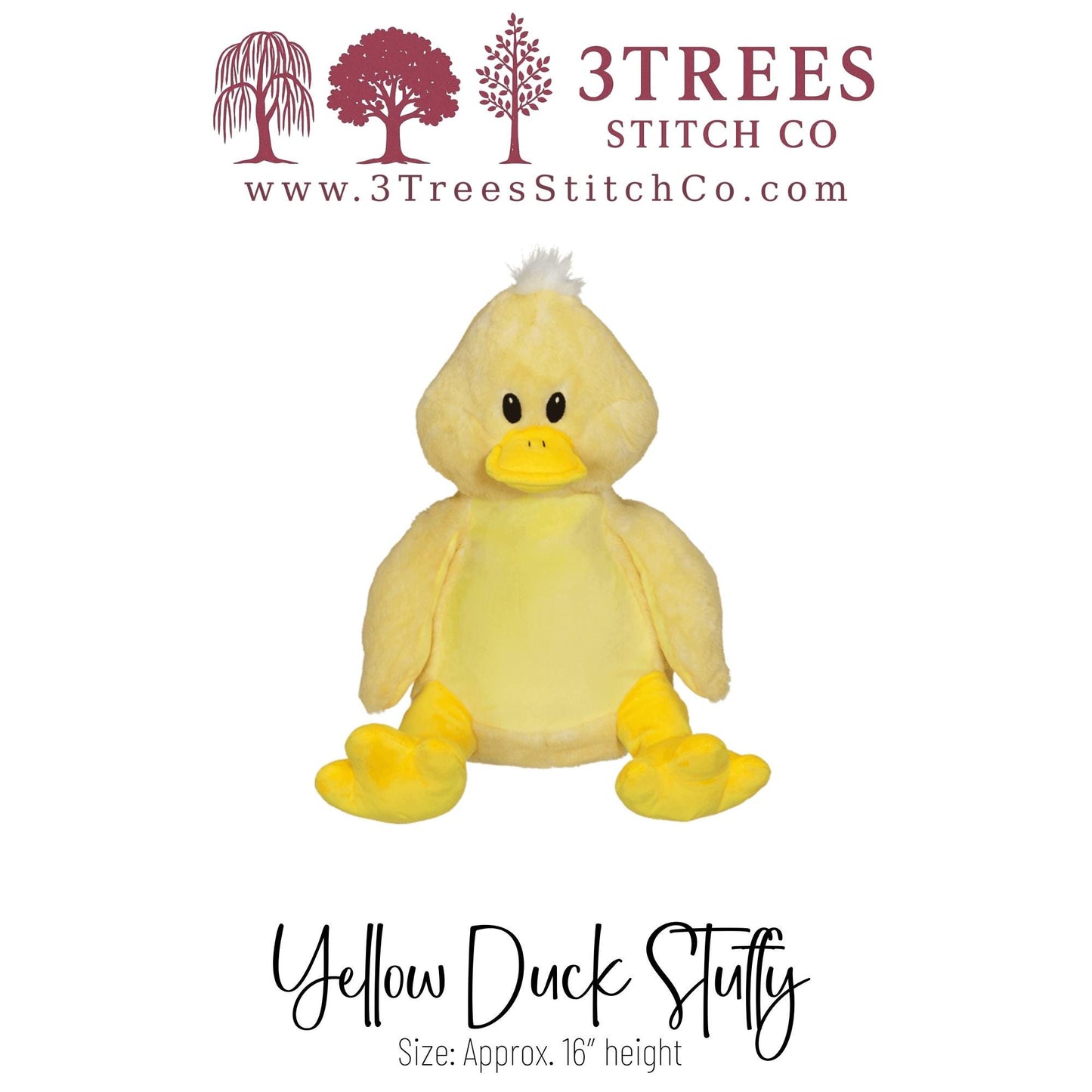 Yellow Duck – Stuffed – Custom Embroidered Name, Logo or Birth Stat – Gift for Kids, Graduation, Baby Shower or Business