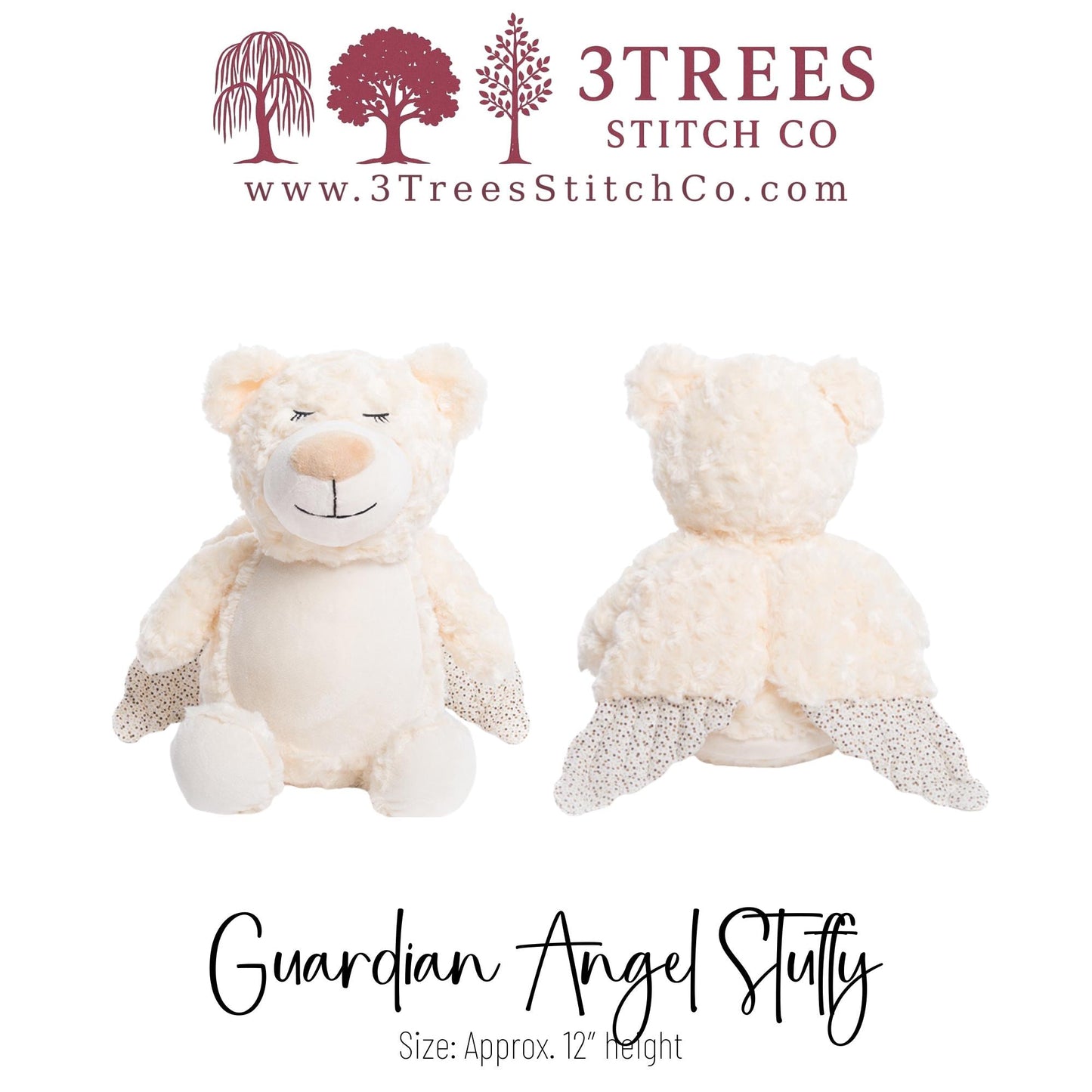 Guardian Angel Bear – Stuffed – Custom Embroidered Name, Logo or Birth Stat – Gift for Kids, Graduation, Baby Shower or Business