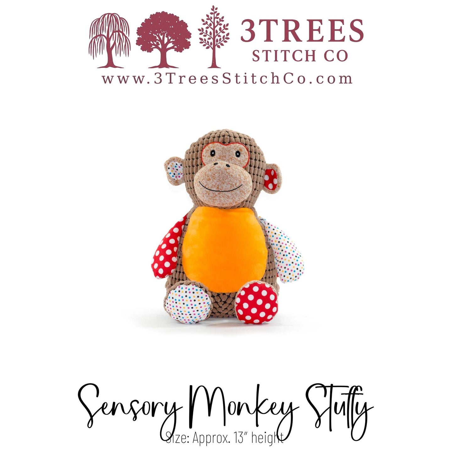 Harlequin Monkey – Stuffed – Custom Embroidered Name, Logo or Birth Stat – Gift for Kids, Graduation, Baby Shower or Business