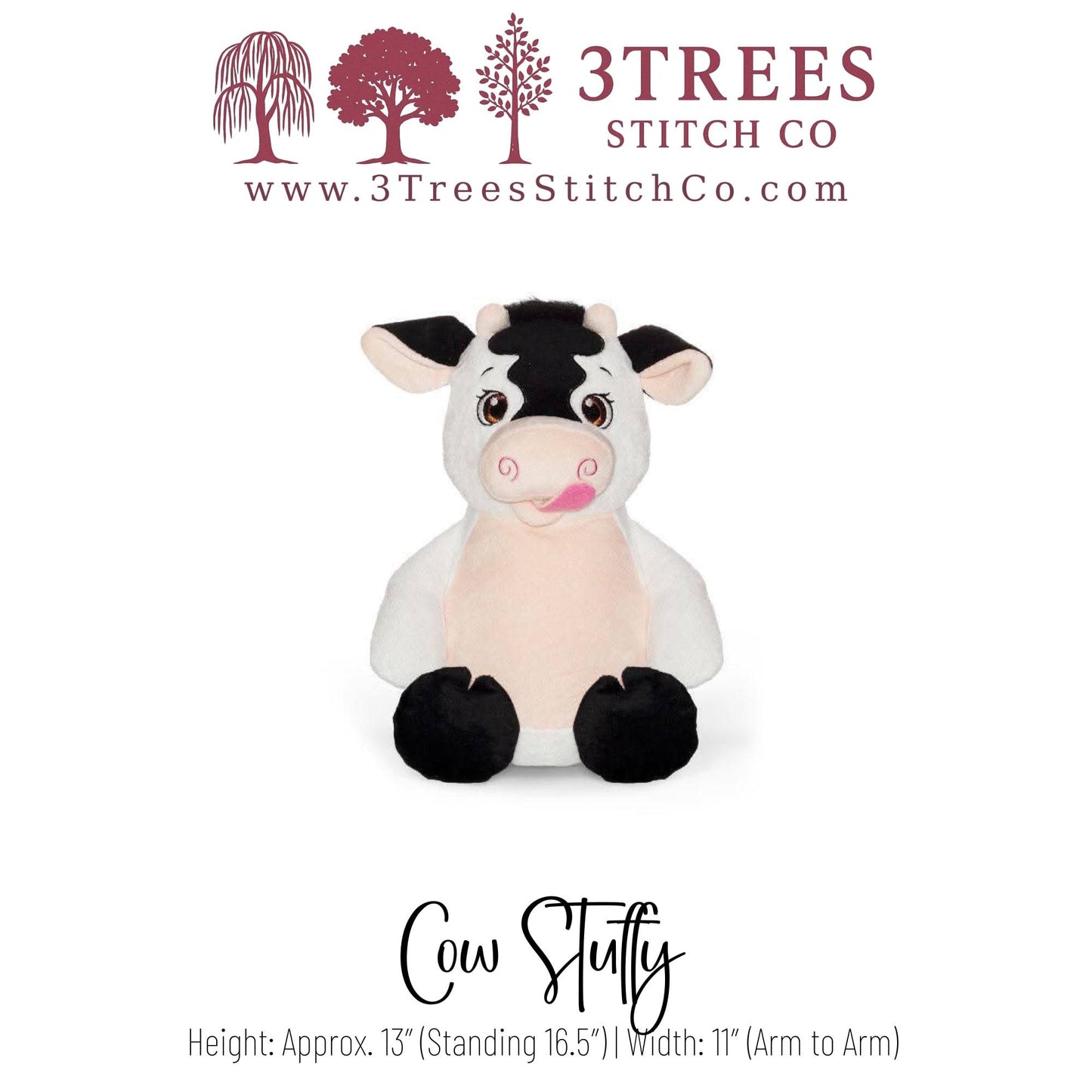 Black and White Cow – Stuffed – Custom Embroidered Name, Logo or Birth Stat – Gift for Kids, Graduation, Baby Shower or Business