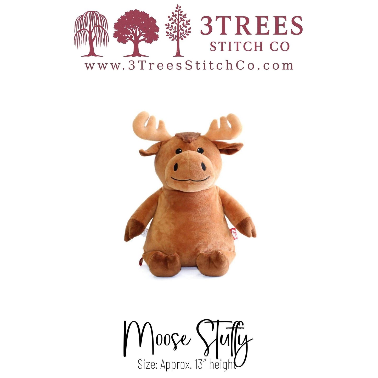 Moose – Stuffed – Custom Embroidered Name, Logo or Birth Stat – Gift for Kids, Graduation, Baby Shower or Business
