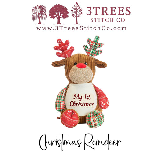 Personalized Reindeer Stuffy | Tartan My 1st Christmas | Custom Name Plush | Baby’s First Christmas Gift | Embroidered Holiday Keepsake