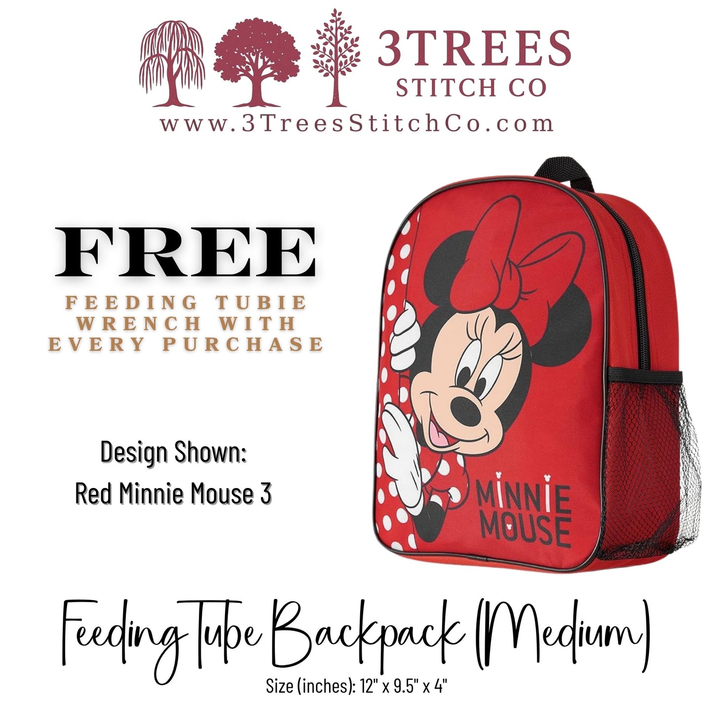 Red Minnie Mouse 3-Kid Friendly (Medium) - Feeding Tube Backpack