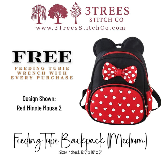Red Minnie Mouse 2-Kid Friendly (Medium) - Feeding Tube Backpack