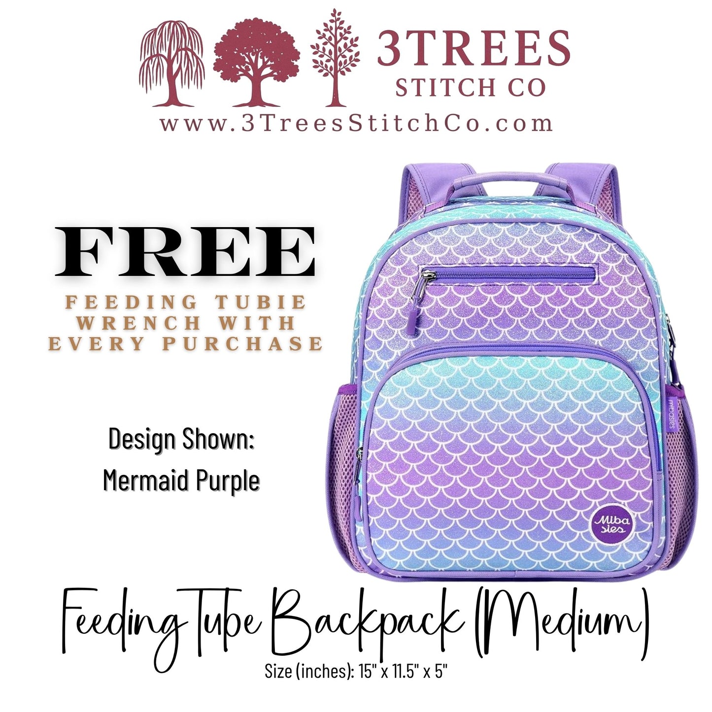 Mermaid Purple-Kid Friendly (Medium) - Feeding Tube Backpack