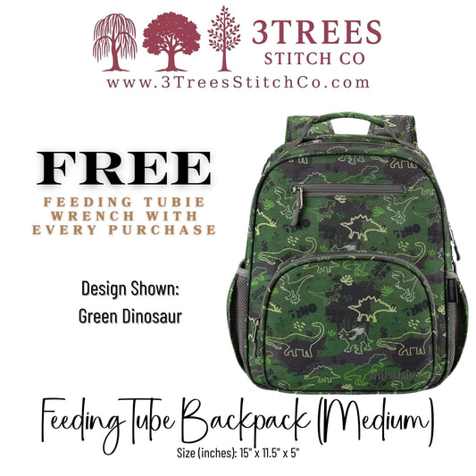 Green Dinosaur-Kid Friendly (Medium) - Feeding Tube Backpack