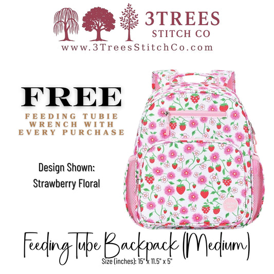 Strawberry Floral-Kid Friendly (Medium) - Feeding Tube Backpack