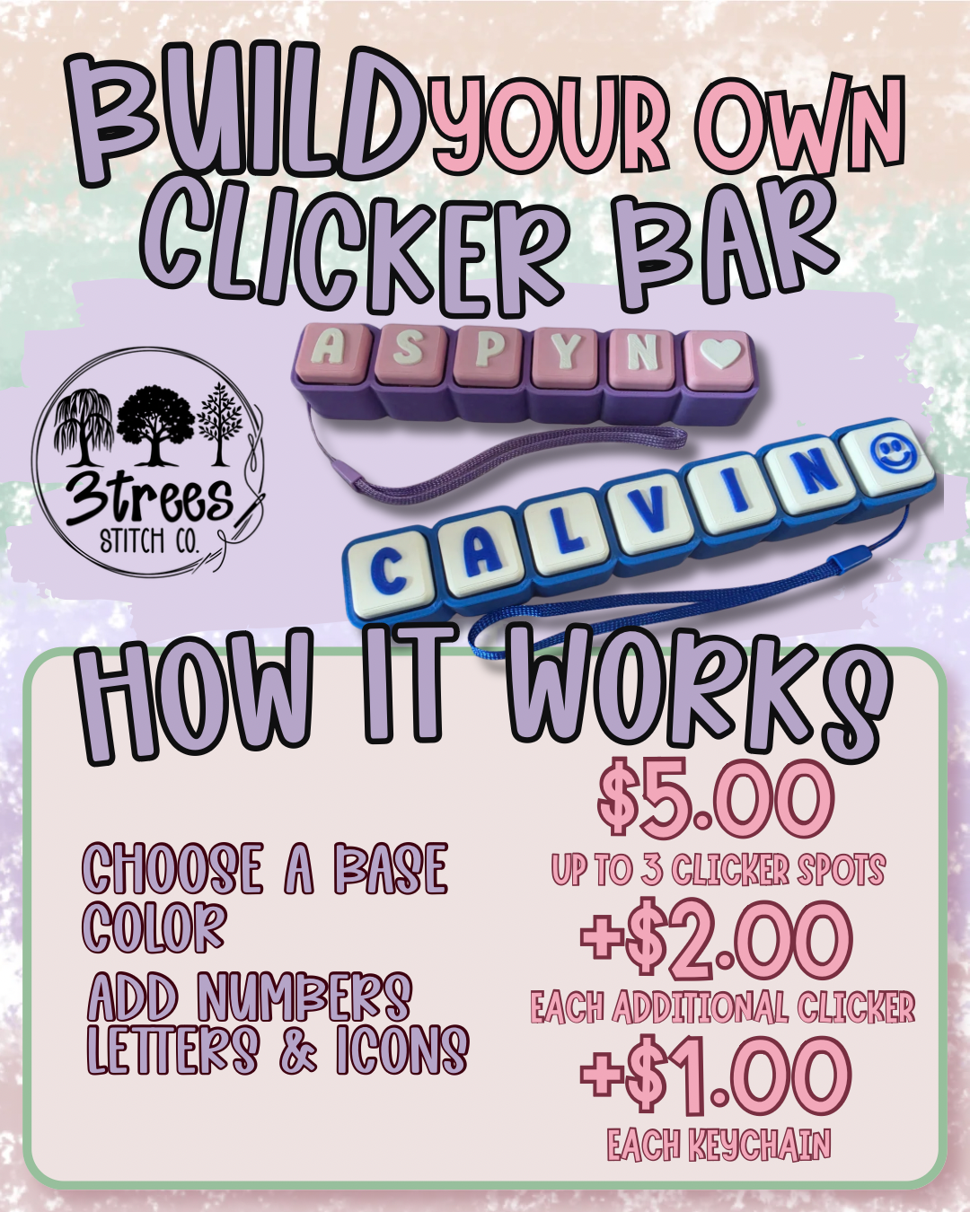 Build Your Own Clicker Bar price guide from 3Trees Stitch Co