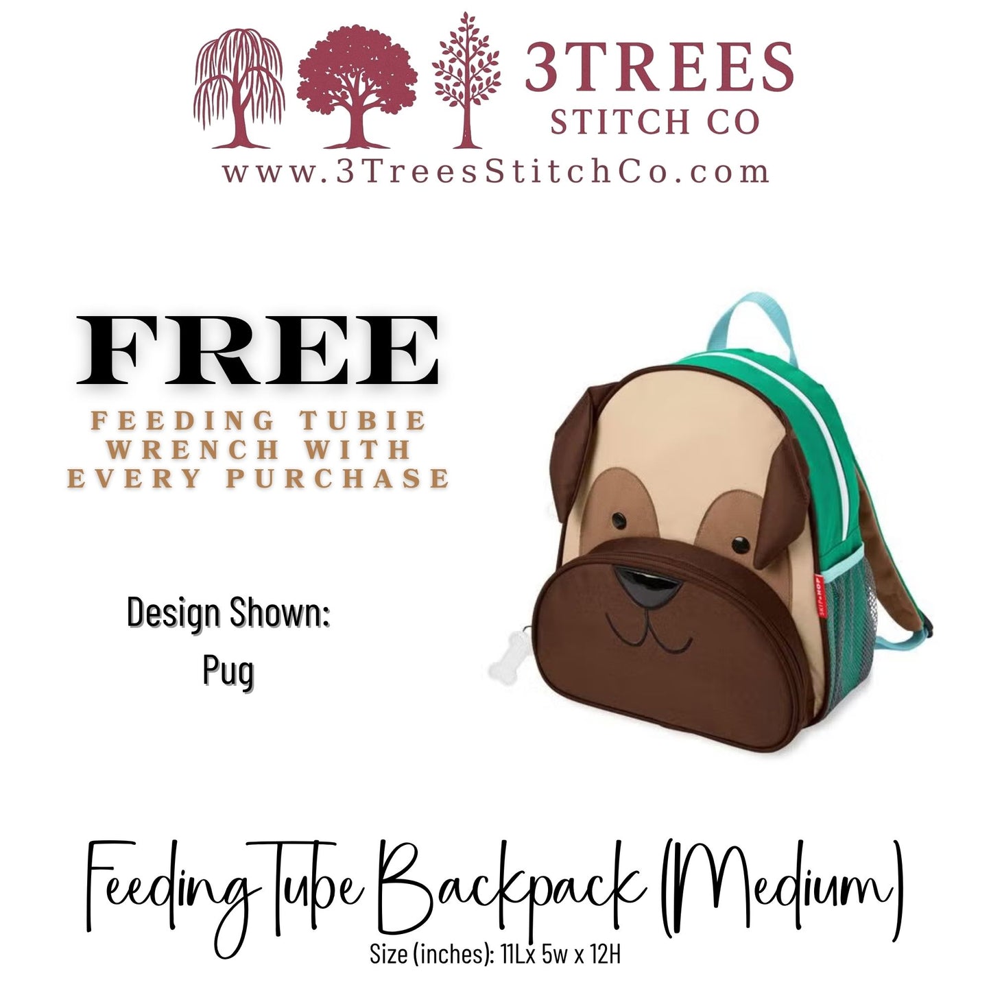 Pug-Kid Friendly (Medium) - Feeding Tube Backpack