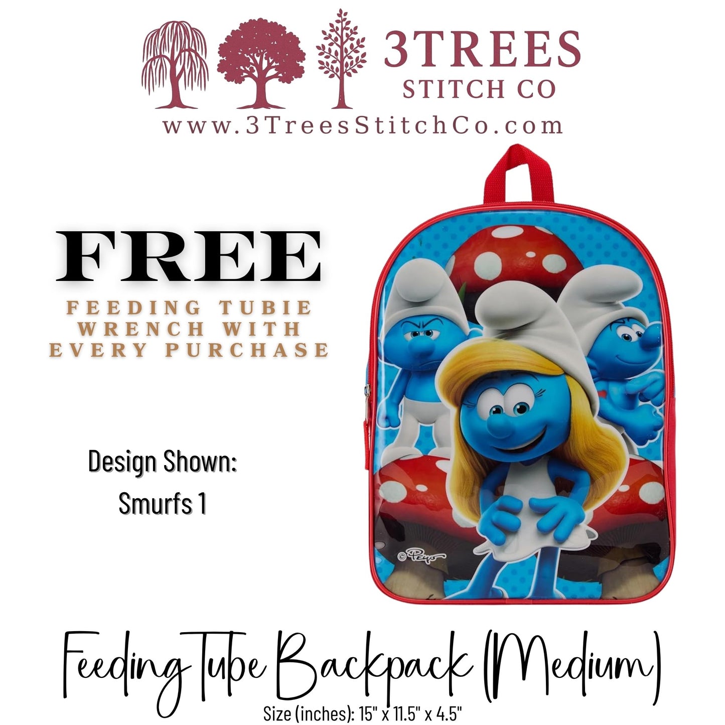 Smurfs-Kid Friendly (Medium) - Feeding Tube Backpack