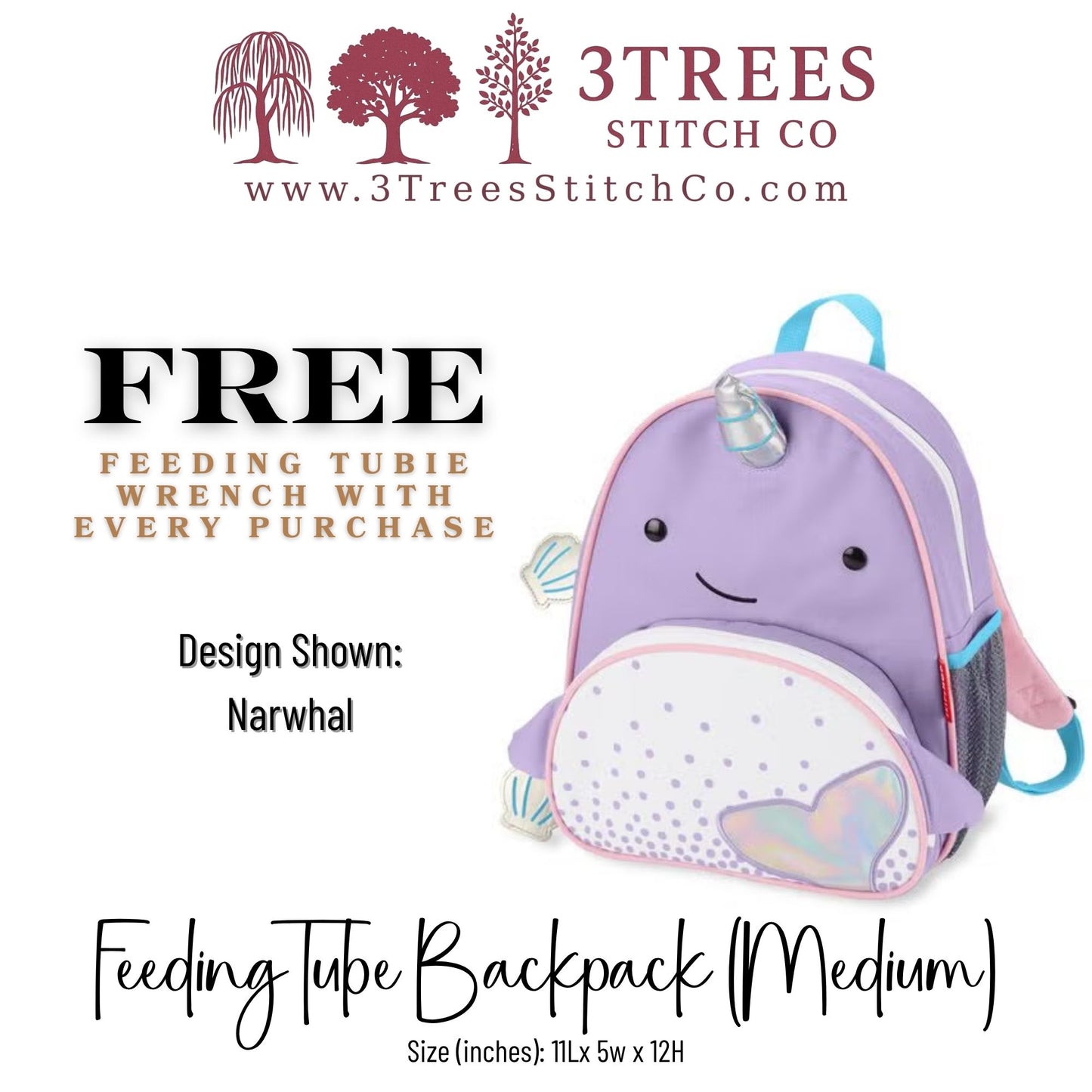 Narwhal-Kid Friendly (Medium) - Feeding Tube Backpack