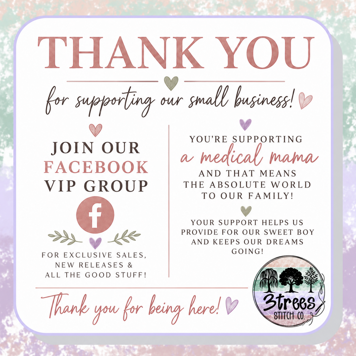 Thank you for supporting 3Trees Stitch Co