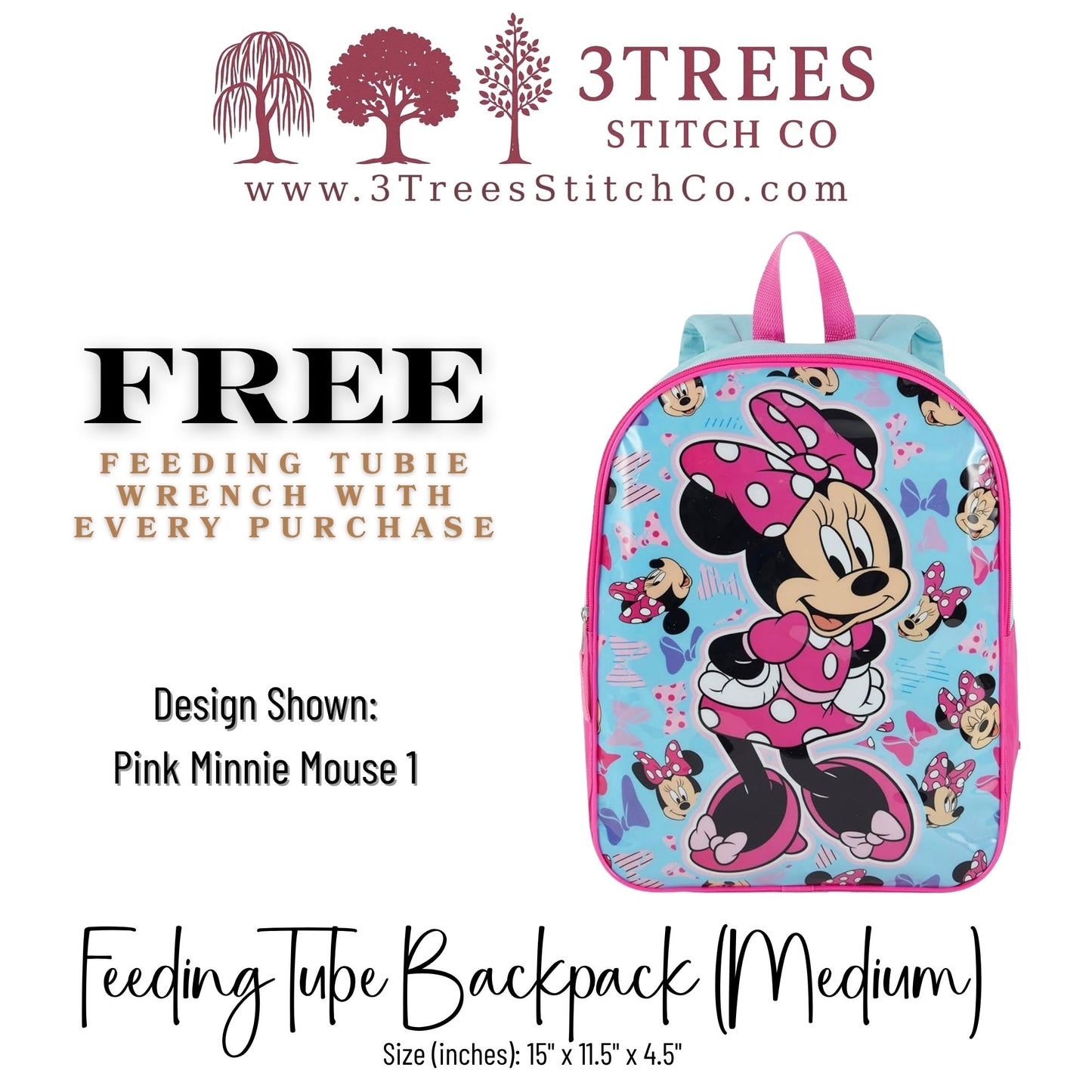 Pink Minnie Mouse 1-Kid Friendly (Medium) - Feeding Tube Backpack