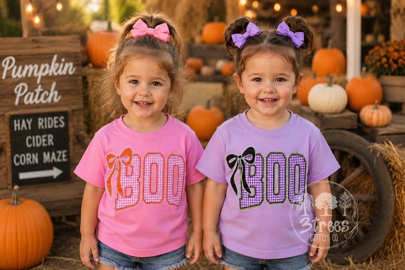 BOO GINGHAM DTF PRINTED GRAPHIC TEE