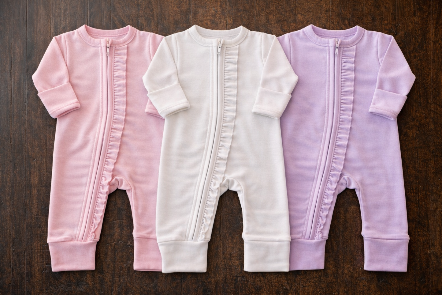 Ruffle Zipper Outfit – Pink, Lavender & White