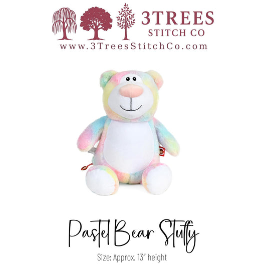 Pastel Bear – Stuffed – Custom Embroidered Name, Logo or Birth Stat – Gift for Kids, Graduation, Baby Shower or Business