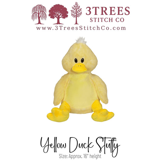 Yellow Duck – Stuffed – Custom Embroidered Name, Logo or Birth Stat – Gift for Kids, Graduation, Baby Shower or Business