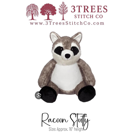 Racoon – Stuffed – Custom Embroidered Name, Logo or Birth Stat – Gift for Kids, Graduation, Baby Shower or Business
