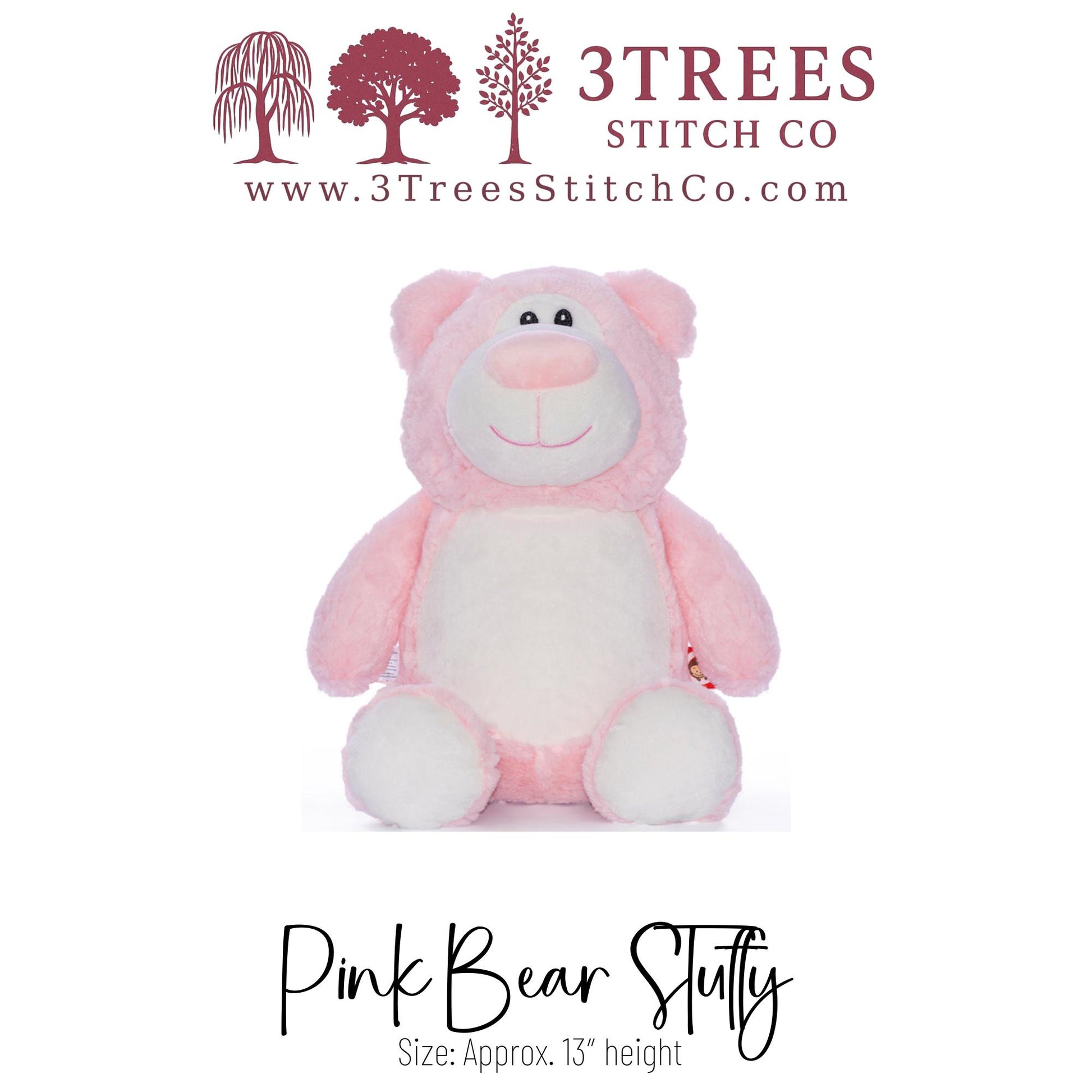 Pink Bear – Stuffed – Custom Embroidered Name, Logo or Birth Stat – Gift for Kids, Graduation, Baby Shower or Business