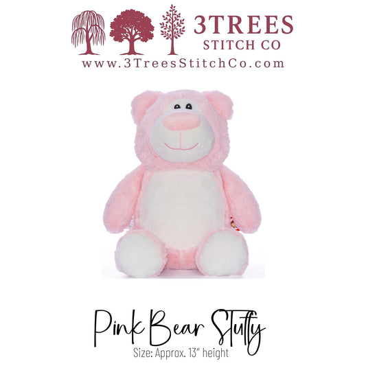 Pink Bear – Stuffed – Custom Embroidered Name, Logo or Birth Stat – Gift for Kids, Graduation, Baby Shower or Business