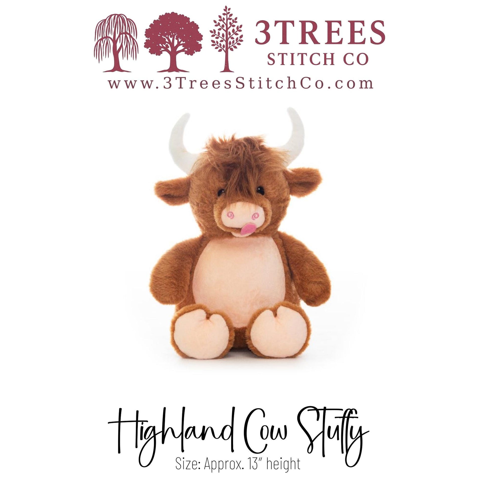 Highland Cow – Stuffed – Custom Embroidered Name, Logo or Birth Stat – Gift for Kids, Graduation, Baby Shower or Business