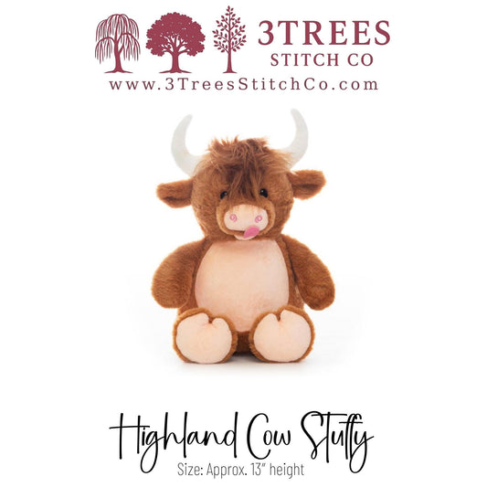Highland Cow – Stuffed – Custom Embroidered Name, Logo or Birth Stat – Gift for Kids, Graduation, Baby Shower or Business