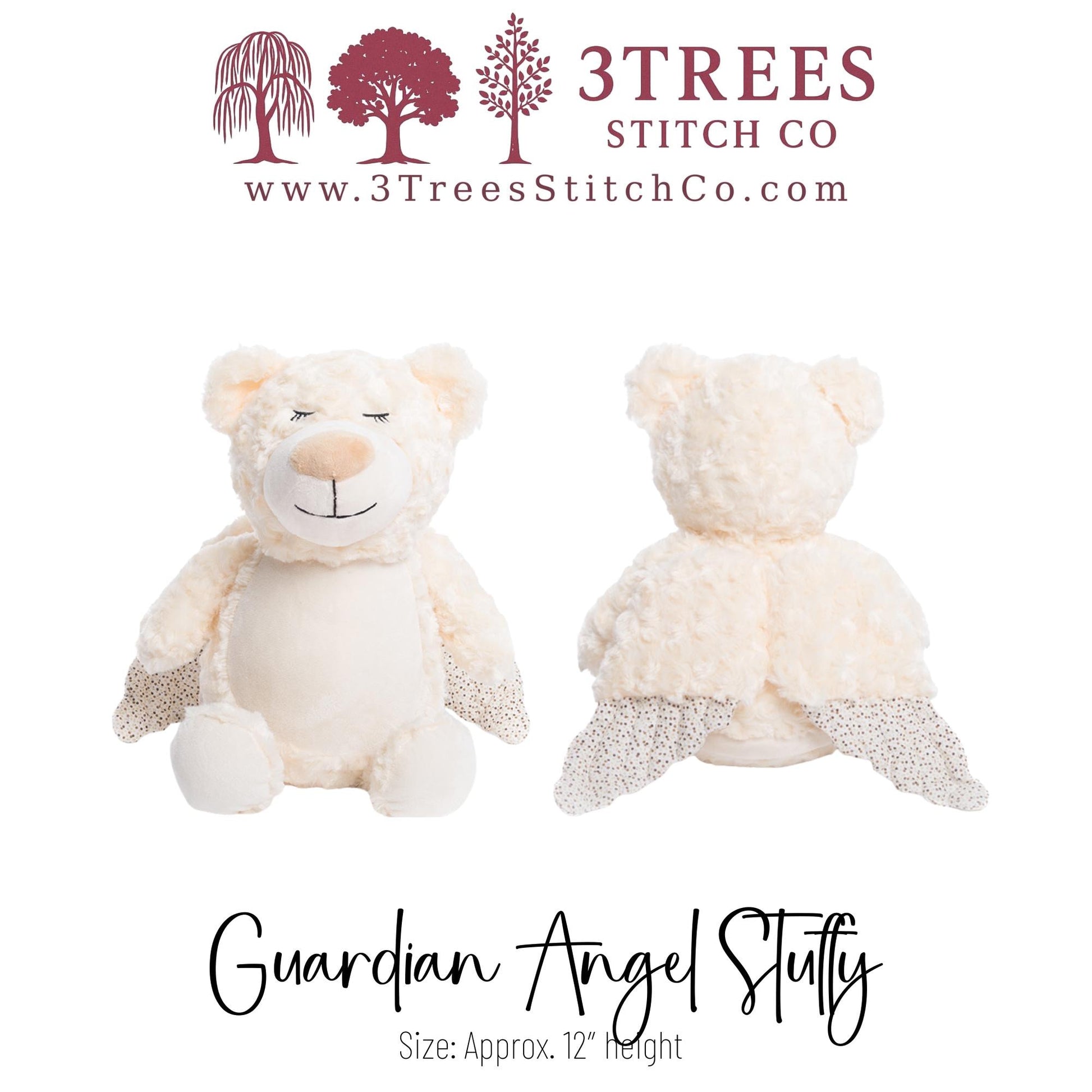 Guardian Angel Bear – Stuffed – Custom Embroidered Name, Logo or Birth Stat – Gift for Kids, Graduation, Baby Shower or Business