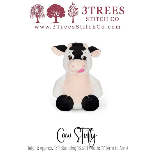 Black and White Cow – Stuffed – Custom Embroidered Name, Logo or Birth Stat – Gift for Kids, Graduation, Baby Shower or Business