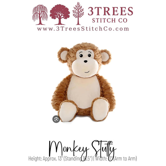Monkey – Stuffed – Custom Embroidered Name, Logo or Birth Stat – Gift for Kids, Graduation, Baby Shower or Business