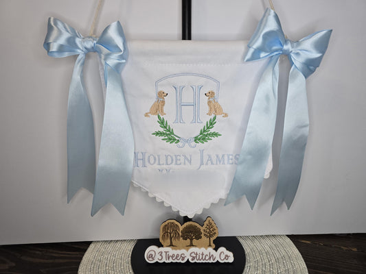 Personalized Baby Name Banner with Bow | Embroidered Nursery Name Banner | Baby Announcement Banner | Baby Shower Gift | Custom Baby Decor