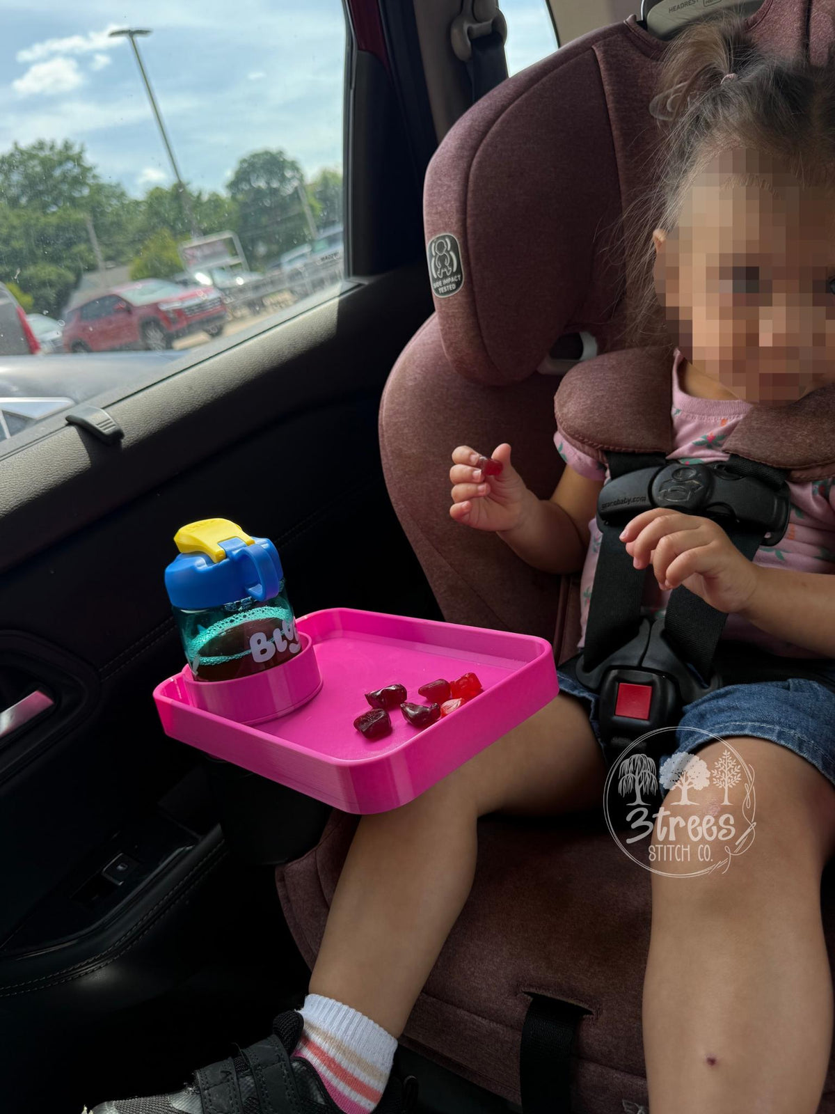 Car Seat Travel Tray for Kids | PETG Carseat Snack Tray | Cup & Snack Holder | Road Trip Activity Tray