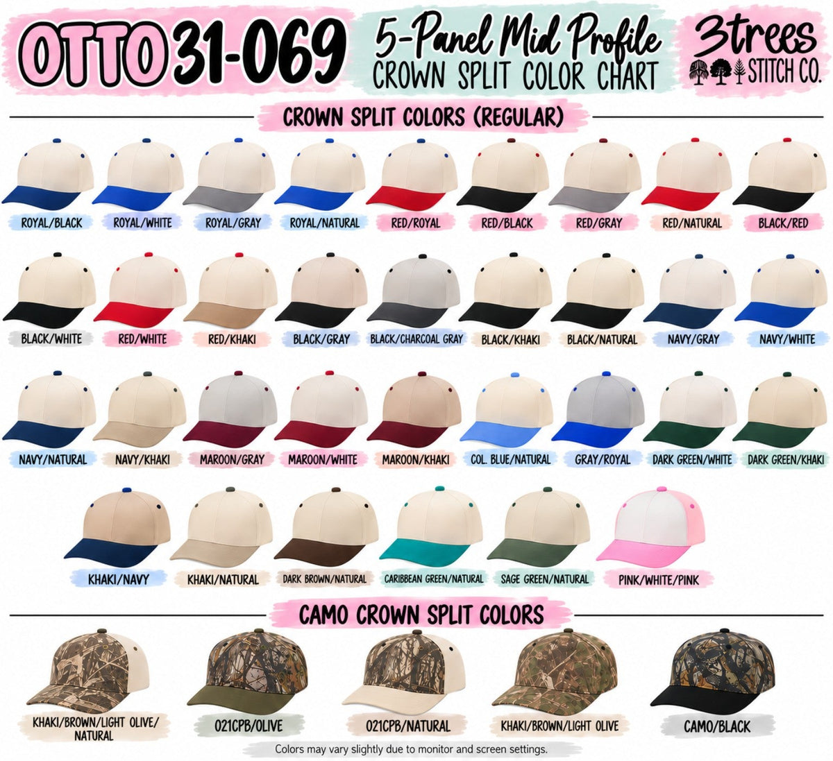 OTTO 31-069 crown split hat color chart