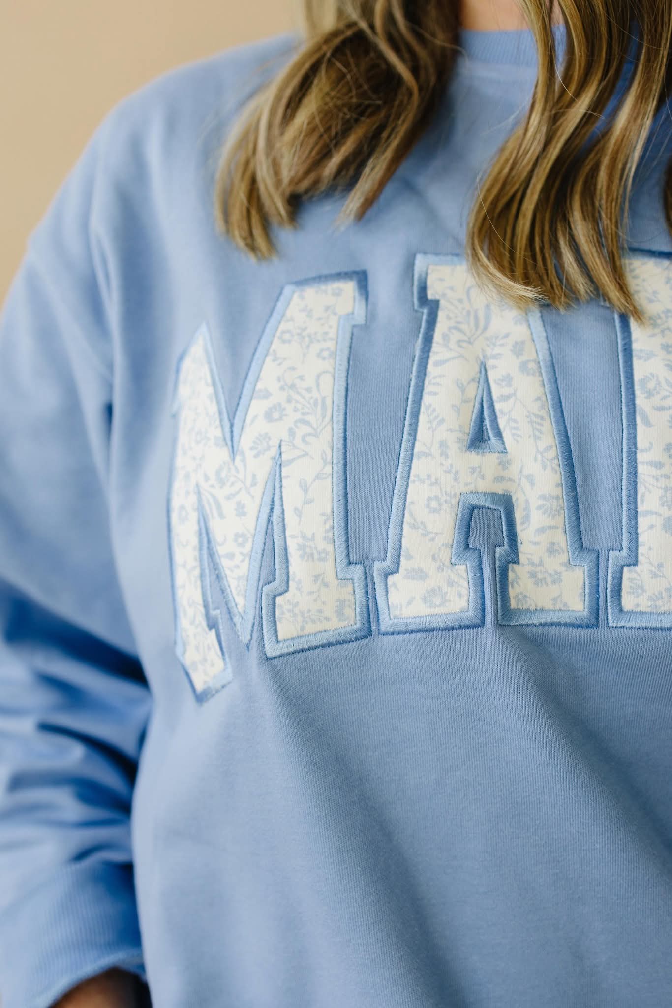 MAMA Applique Crewneck Sweatshirt - Blue Toile Print