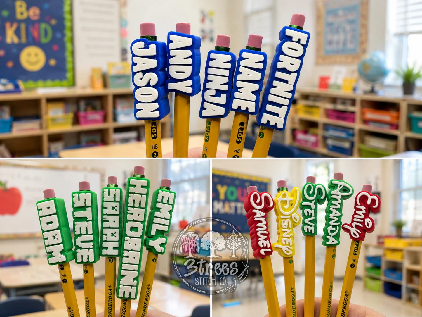 Custom 3D Printed Pencil Name Toppers | Personalized Pencil Accessories | Back to School