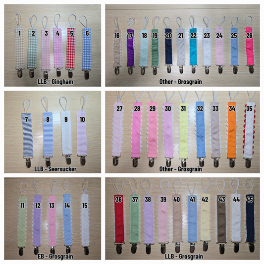 Embroidered Monogram Pacifier Clip – Gingham + Grosgrain + Seersucker Ribbon