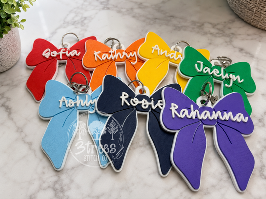 Personalized 3D Printed Bow Bag Tag | Custom Name Backpack Tag