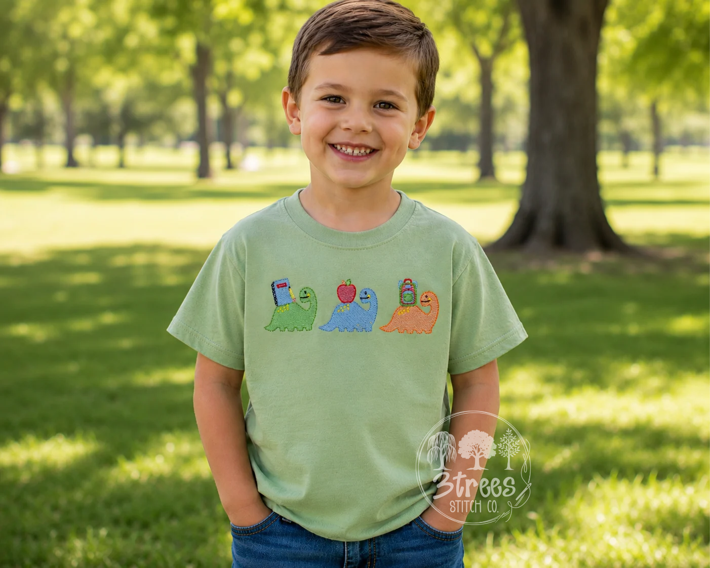 Personalized Embroidered Back to School Dinosaur Shirt | Soft Green Toddler Tee