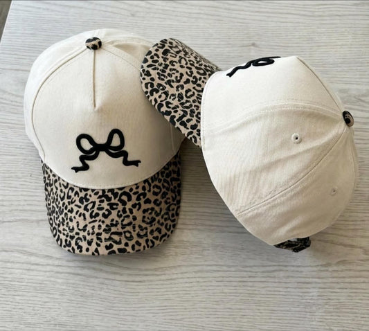 Cheetah Print Embroidered Bow Hat