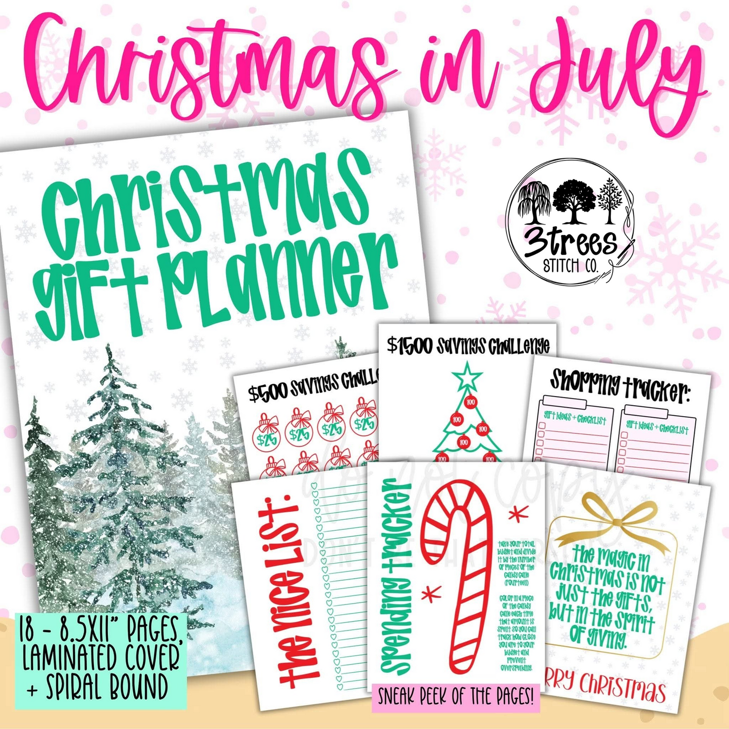 Christmas Gift Planner | Spiral Bound Holiday Organizer | Christmas Budget & Gift Tracker | Laminated Covers